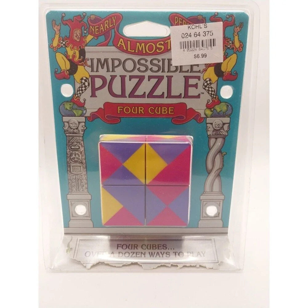 Nearly Impossible Puzzle Four Cube Multicolor Plastic Puzzle Game Brain Teaser